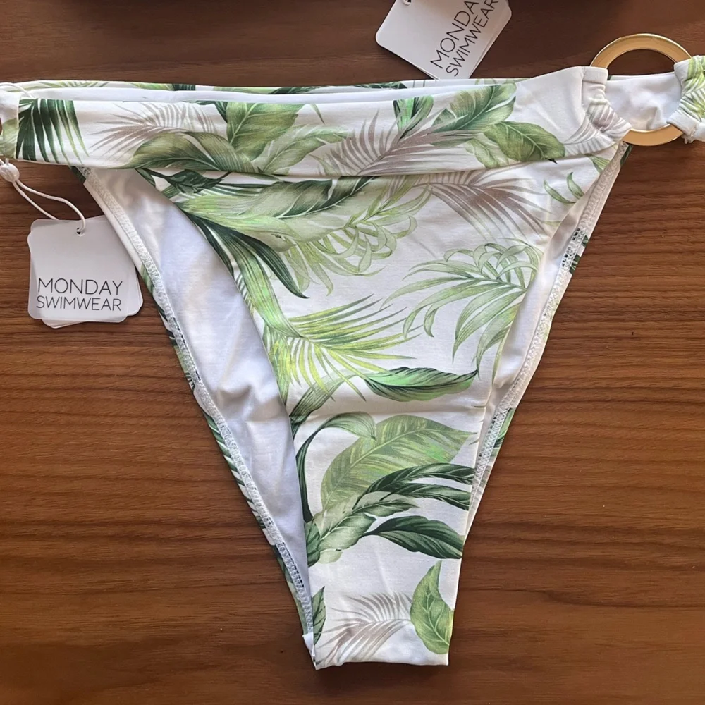 NWT Monday Swimwear Antigua Bottoms Swimsuit Bikini Gold Circle High Cut…